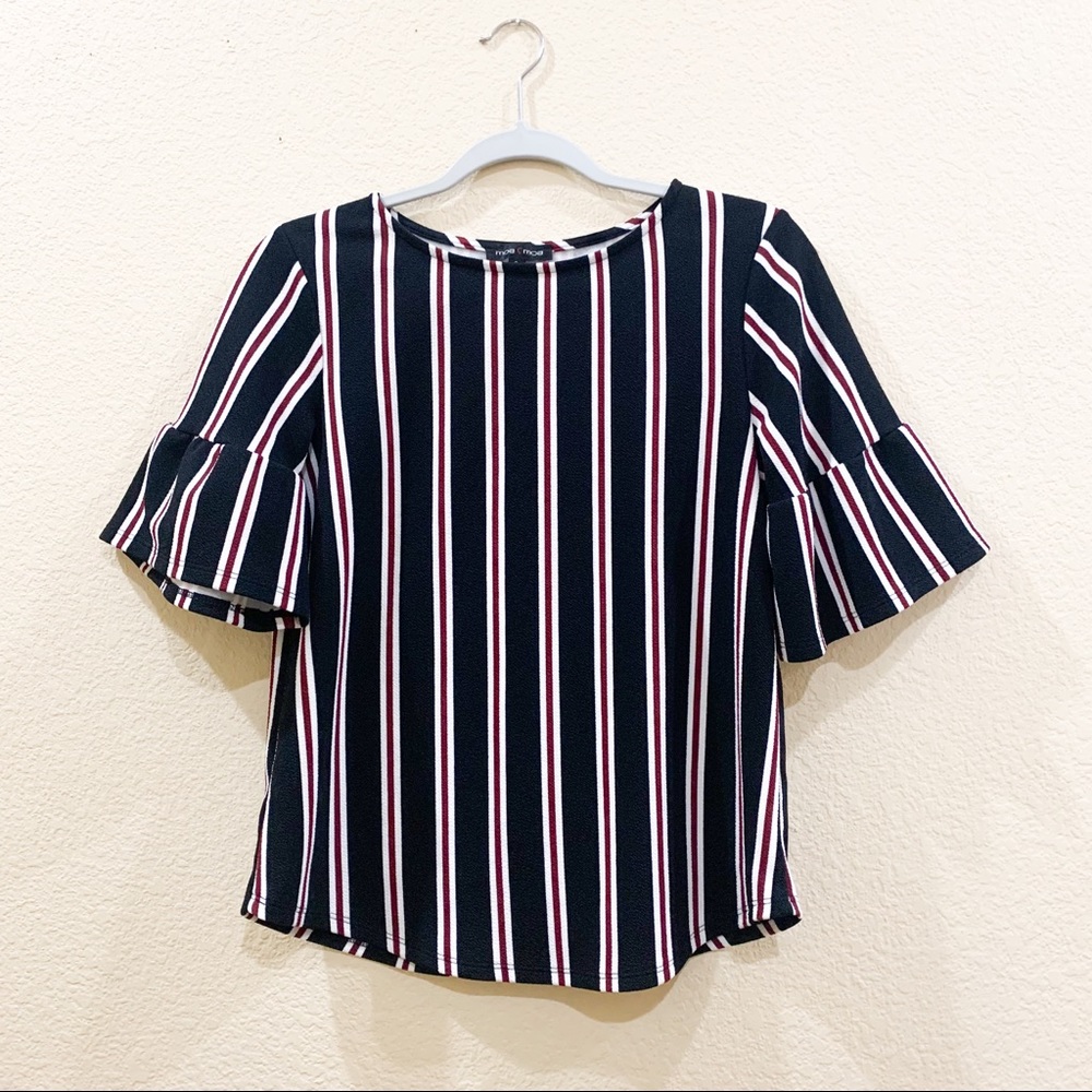 Black white and red, flared sleeved blouse. Size Small